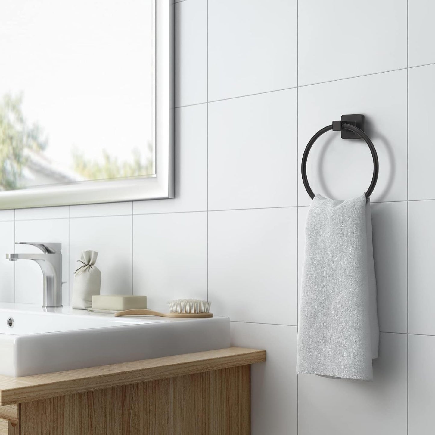 Bathroom Hardware Set 4 Pieces, Matte Black Stainless Steel Towel Bar Set, Includes 20In Towel Bar, Towel Ring, Robe Towel Hooks,Toilet Paper Holder, Bathroom Towel Rack Set