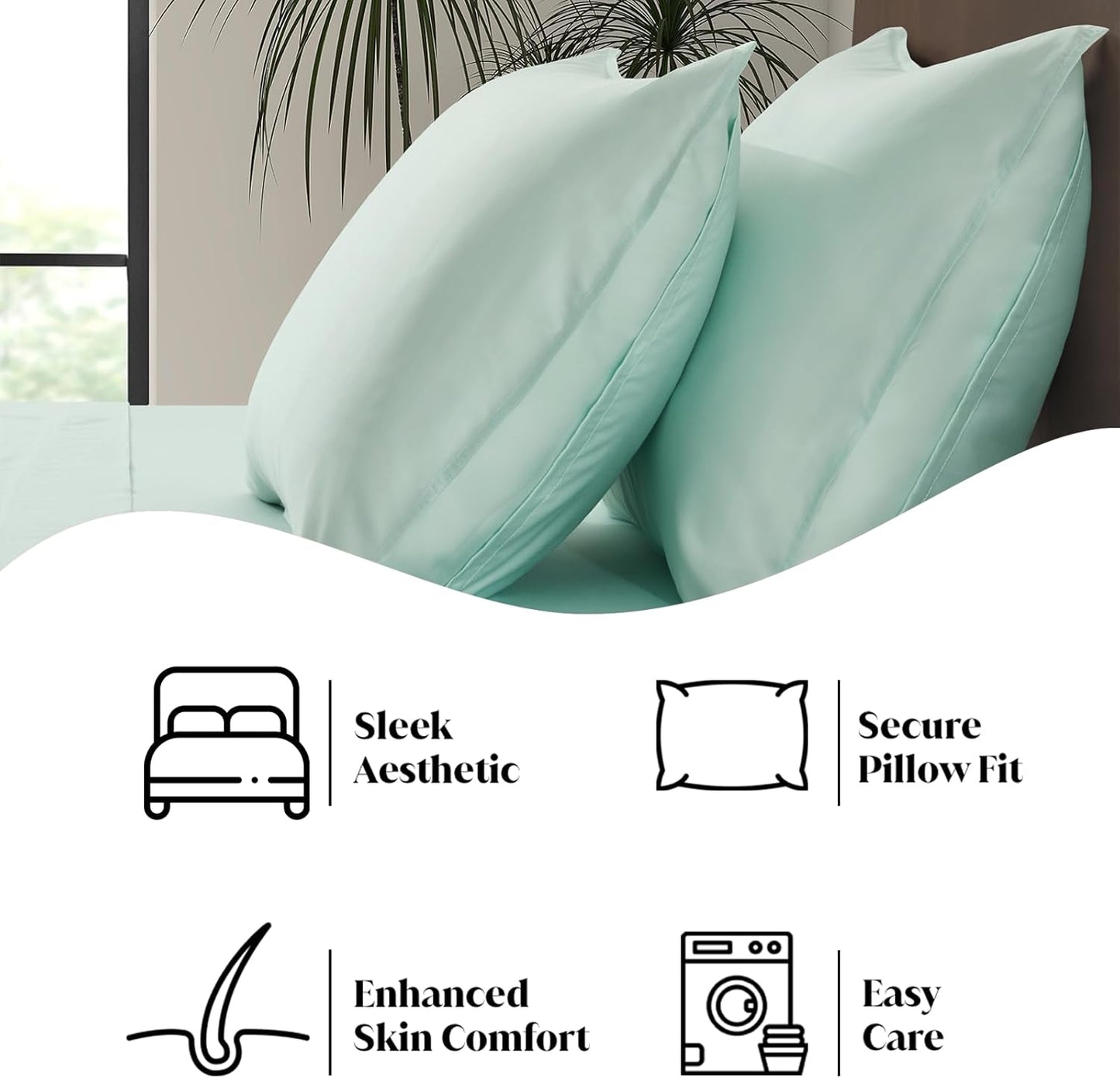 Luxury Bamboo Market | Queen Size Bed Sheet Set | 100% Viscose Made from Bamboo | Organically Grown | Ultra Soft | Cooling Sheets for Hot Sleepers | 17" Deep Pocket [Coastal Green]