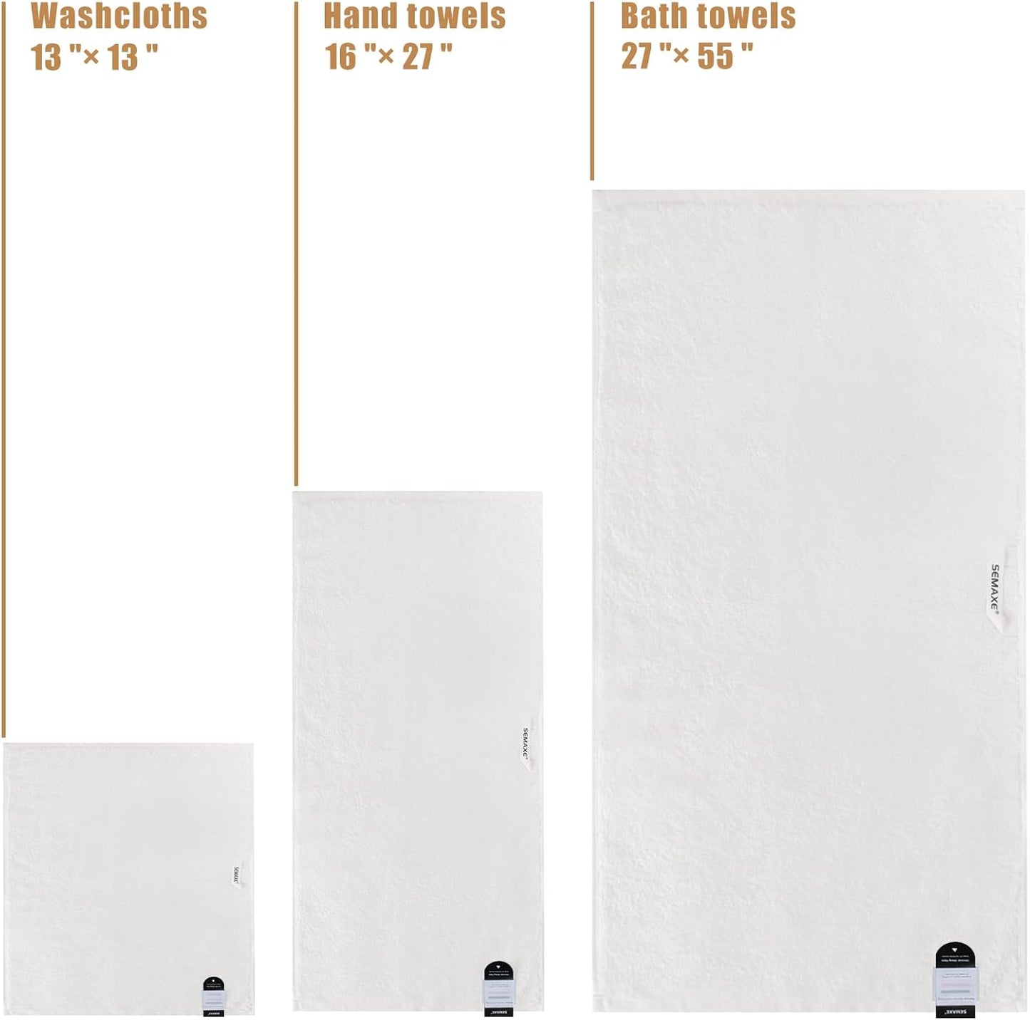 SEMAXE White Bath Towel Set, 100% Cotton Bathroom Towels with Hanging Loops, Luxury 8 Piece Towel Set Include 2 Bath Towels, 2 Hand Towels, 4 Washcloths