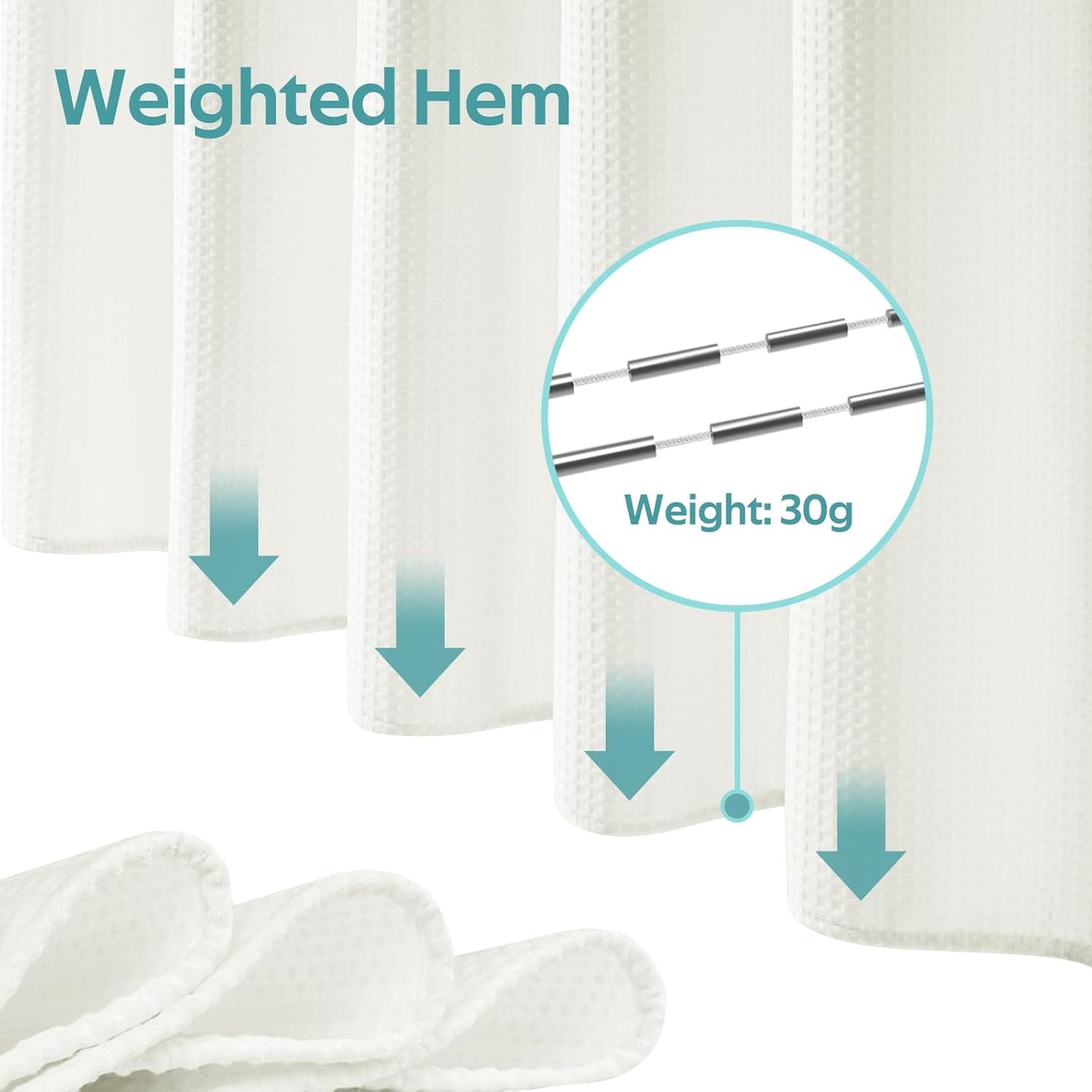 3 in 1 Shower Curtain Set, Waffle Shower Curtain and Liner Set with 12 Double Sided Shower Curtain Hooks, 258GSM Luxury Weighted Cloth Shower Curtains for Bathroom, 72 W x 84 H, Cream