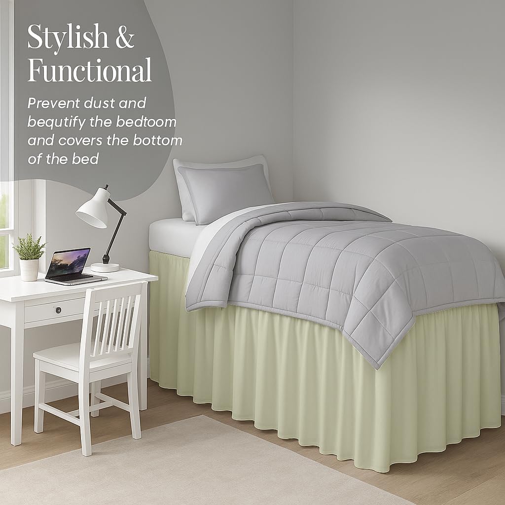Cottingon Dorm Bed Skirt Twin XL 36" with Split Corners, 100% Microfiber Soft and Stylish, College Room Essential, Extra Long Dust Ruffle for Extended Beds, Ivory