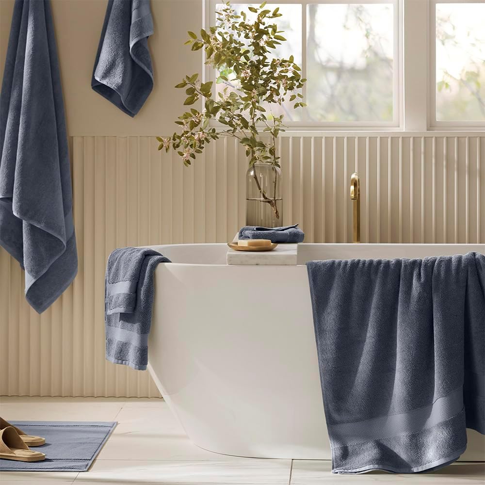 BOLL & BRANCH Plush Bath Sheet Set - Mineral - 6 Piece - Includes 2 Oversized Bath Sheets, 2 Hand Towels & 2 Washcloths - 100% Organic Cotton - Ultra Soft & Luxurious - Quick Absorbing