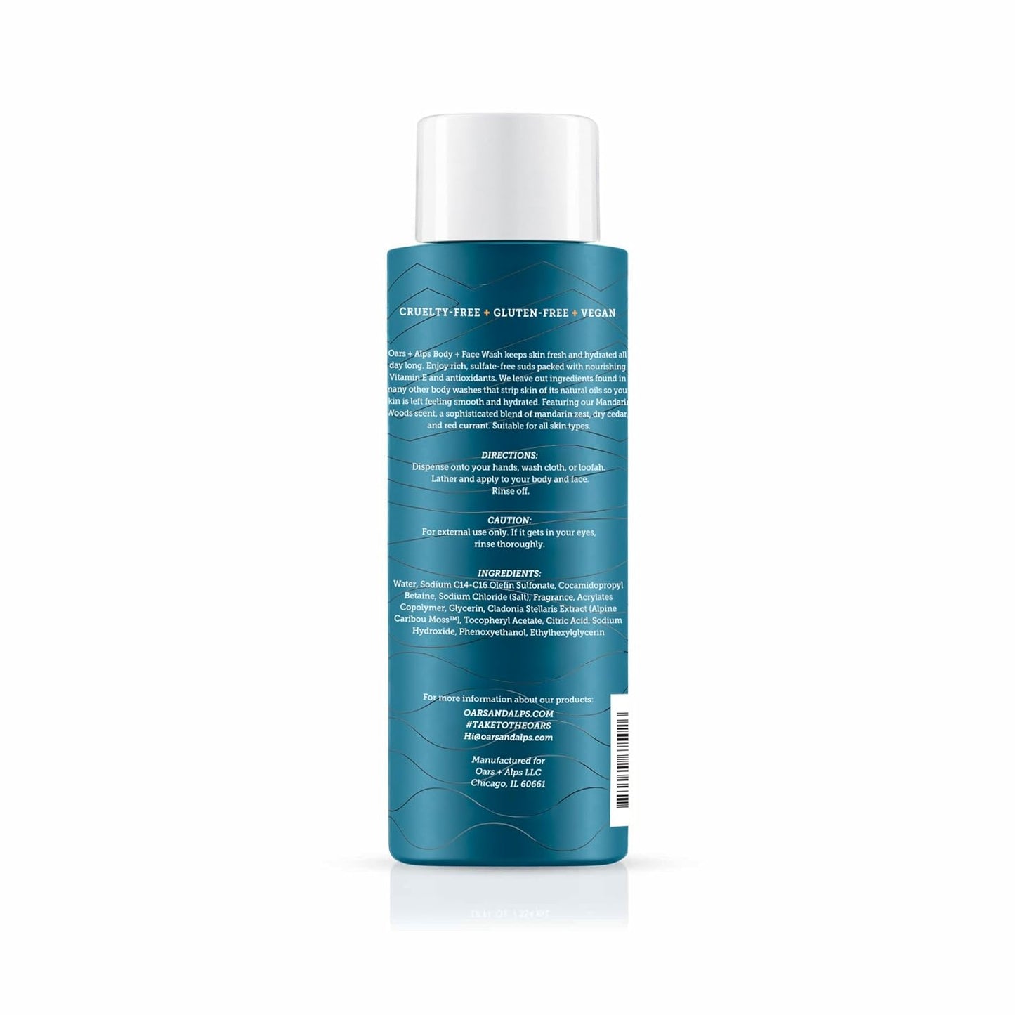 Oars + Alps Mens Moisturizing Body and Face Wash, Skin Care Infused with Vitamin E and Antioxidants, Sulfate Free, Mandarin Woods, 13.5oz, 2 Pack