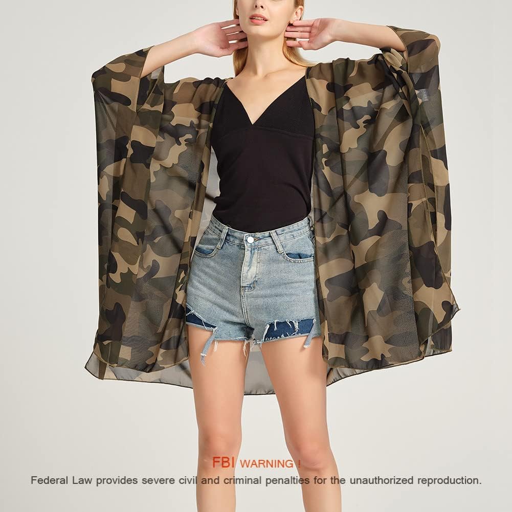 Women's Bohemian Floral Chiffon Beach Cover up Swimsuit Kimono Summer Swimwear Cardigans