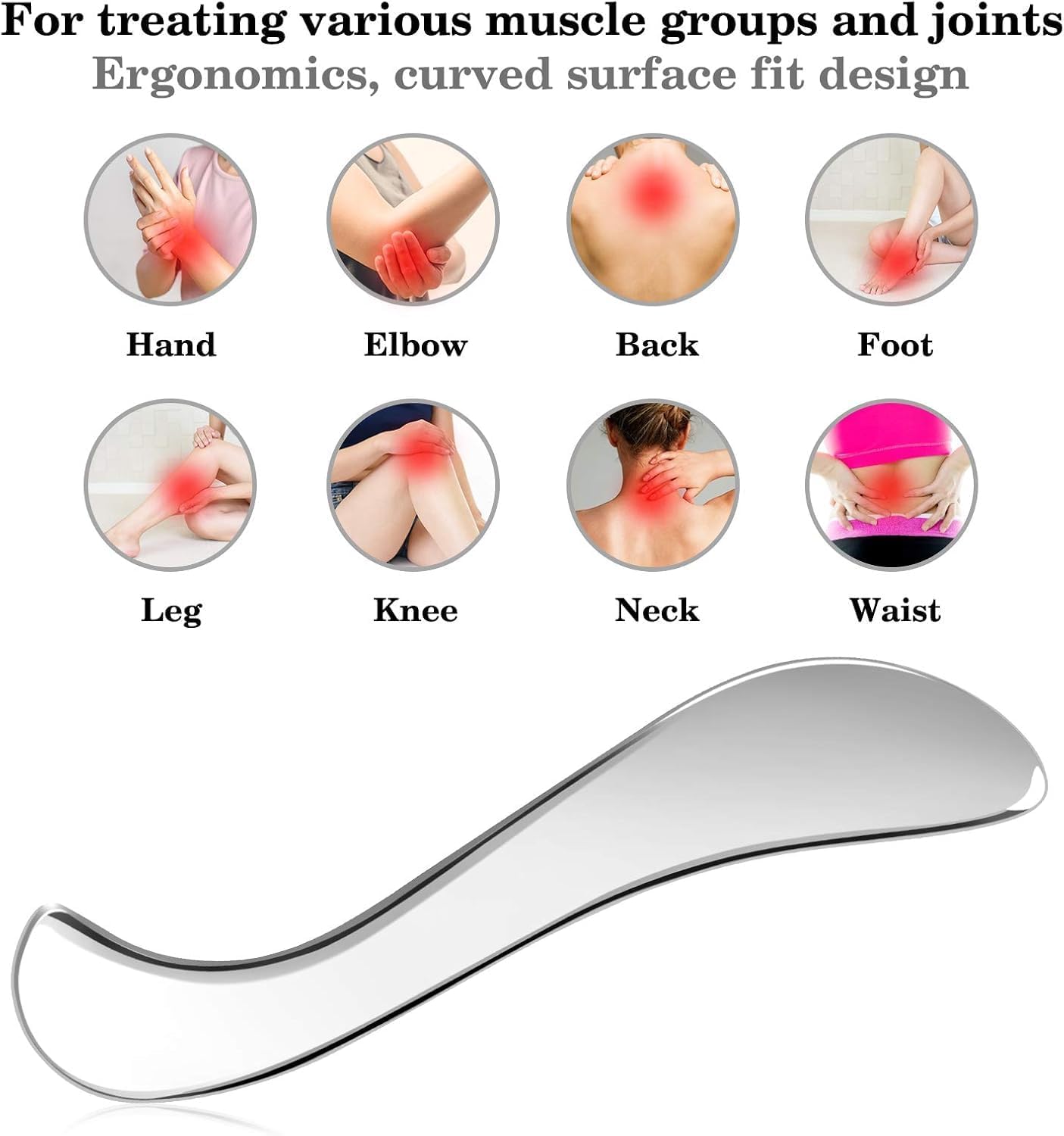3 in 1 Guasha Massage Tool, Grade Stainless Steel Scraping Tool for Soft Tissue Upgrade Physical Therapy Stuff,Used for Back, Legs, Arms,Neck,Shoulder, Gua sha Tool… (Square+S-Shape+D-Shape)