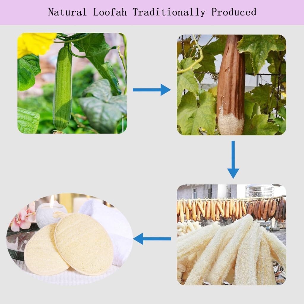 Natural Loofah Exfoliating Body Scrubber,Bath Shower Loofah Sponge for Women and Men,Made with Biodegradable Shower luffa Sponge,for Face and Body That Gets You Clean(3 PC)