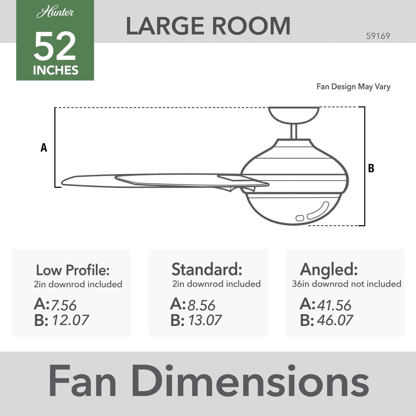 Hunter 52 inch Indoor Ceiling Fan with LED Light and Remote Control - Standard Mount White Ceiling Fan, 3 Blades, For Bedroom, Living Room, or Kitchen - Sentinel 59169, Fresh White