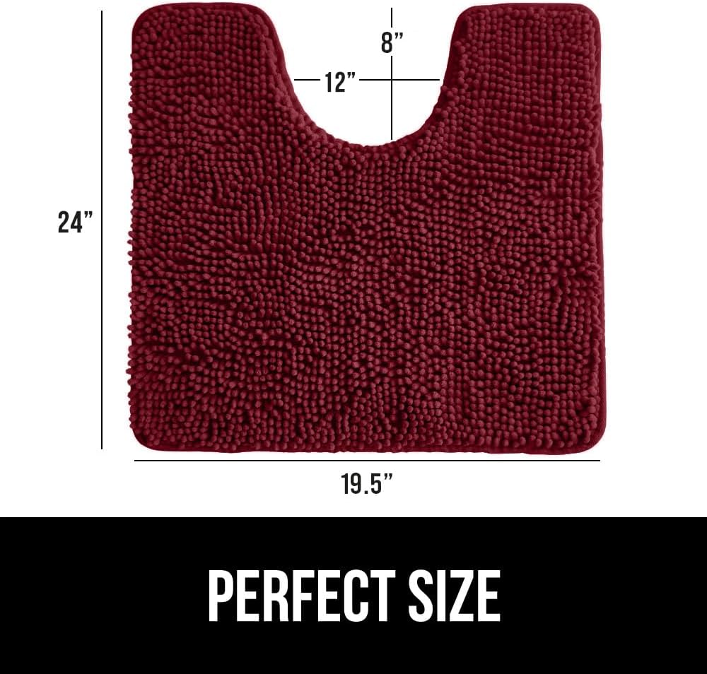 GORILLA GRIP Plush Absorbent Shaggy Chenille Bath Rug Mat for Oval Toilet Base with Rubber Backing, Machine Washable Rugs, Soft Microfiber Contour Mats for Toilets, Bathroom Decor, Burgundy