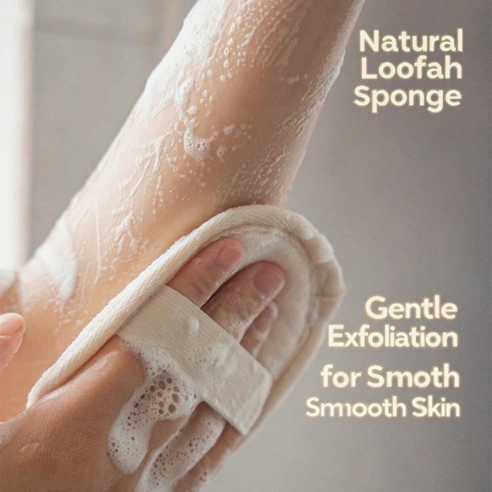 3-Pack Natural Egyptian Loofah Exfoliating Body Scrubber, Eco-Friendly Biodegradable Shower Sponge for Face & Body, Men and Women, Beige