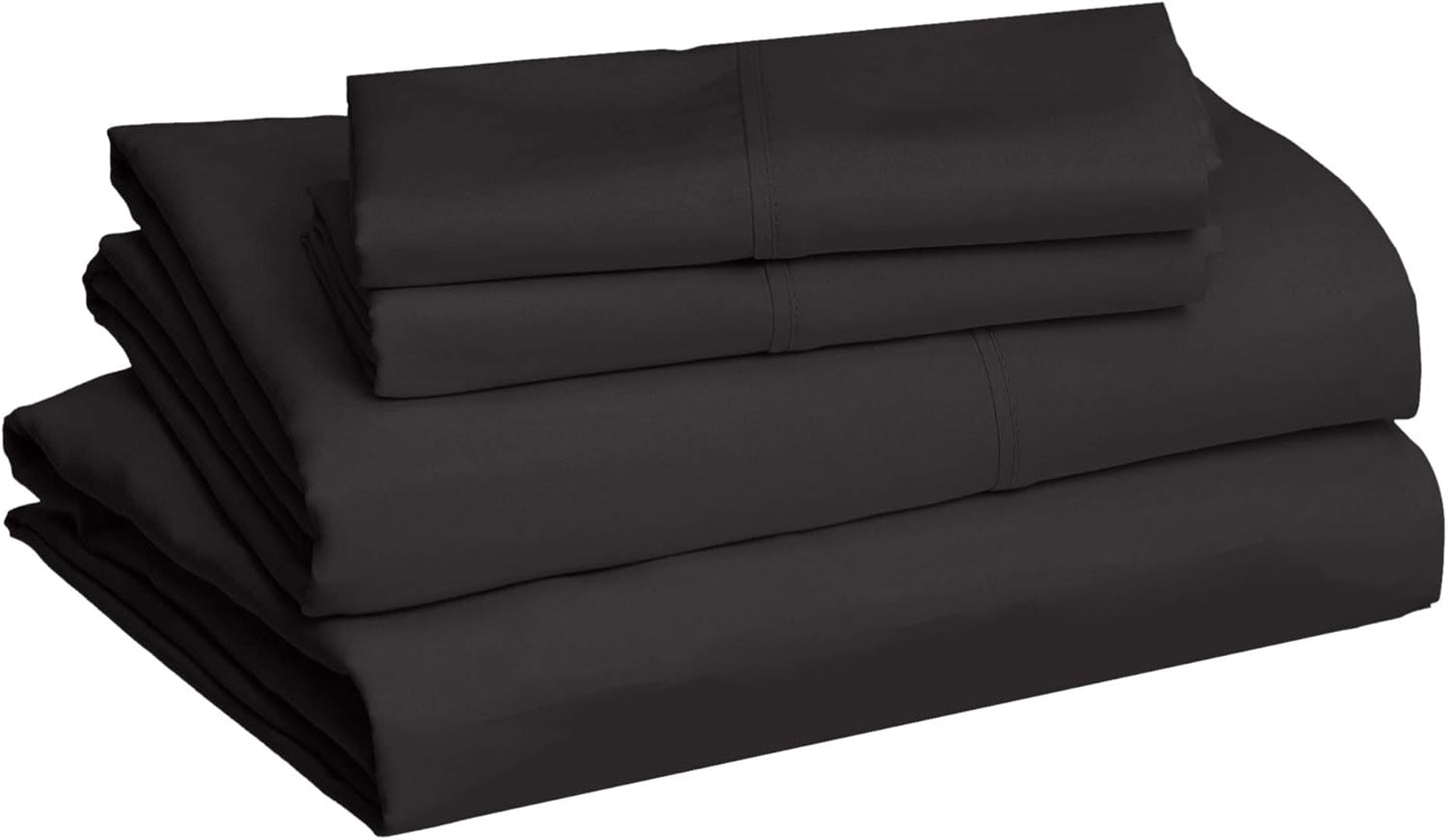 Amazon Basics Lightweight Super Soft Easy Care Breathable Comfortable Microfiber 4 Piece Bed Sheet Set with 14-Inch Deep Pockets, Full, Black, Solid