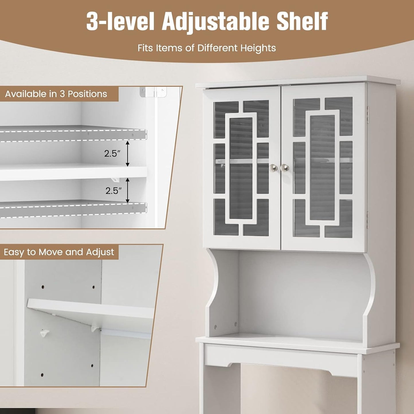 Giantex Over-The-Toilet Storage Space Saver, Bathroom Organizer with Cabinet and Shelf, Above Toilet Standing Rack (White)