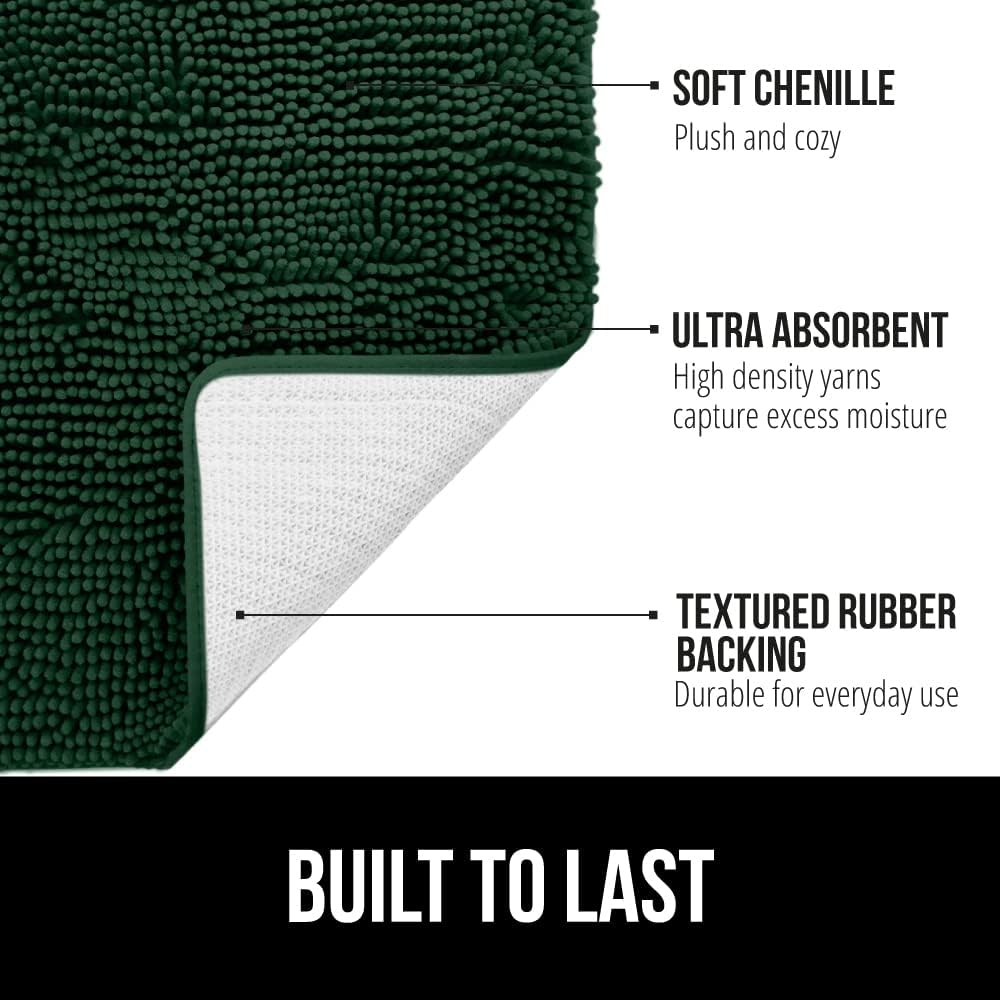 GORILLA GRIP Bath Rug Mat 60x24, Thick Soft Absorbent Chenille, Quick Dry Microfiber Mats, Rubber Backing Washable Shower Floor Rugs, Bathmat Runner, US Designed Bathroom Home Decor Accessories Hunter