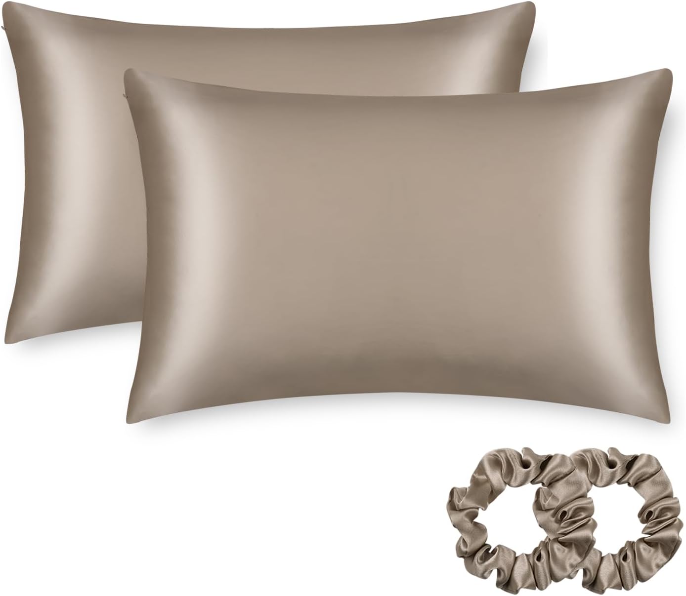 ALASKA BEAR Silk Pillowcase for Hair and Skin, Set of 2 Pure Genuine 22 Momme Mulberry Silk Pillow Cases Queen Size for Bliss Sleep Better Than Poly Satin, Zipper Closure(2pc, Taupe)