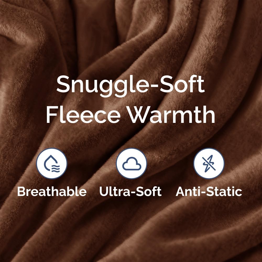 Ultra Soft Fleece Blanket Queen Size - Flannel Fleece Luxury Queen Blanket - Lightweight for Couch Bed Chair - Thick, Warm and Breathable - All Season Cozy Fuzzy, Anti-Static Microplush Bedding, Brown