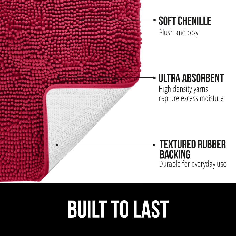 GORILLA GRIP Plush Absorbent Shaggy Chenille Bath Rug Mat for Oval Toilet Base with Rubber Backing, Machine Washable Rugs, Soft Microfiber Contour Mats for Toilets, Bathroom Decor, Red