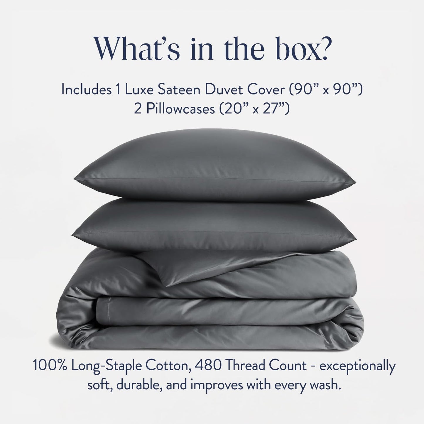Brooklinen Luxury Sateen Duvet Cover Set - 100% Cotton, Full/Queen Size in Slate Grey - Includes 1 Duvet Cover and 2 Standard Pillowcases - Best Full/Queen Duvet Covers