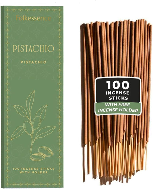 Folkulture Christmas Incense Sticks | Set of 100 Insence-Sticks with Holder for Relaxation | Pistachio Fragrance | Organic, Slow Burning & Non Toxic Inscents| Christmas Dessert Inspired