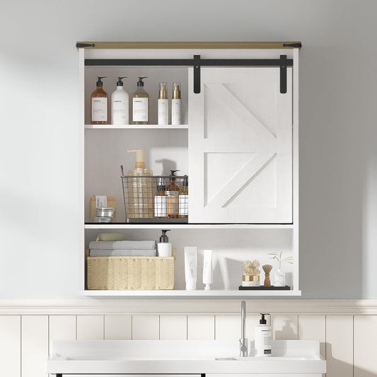 Bathroom Wall Cabinet, Bathroom Storage Cabinet with Doors & Adjustable Shelves, Wall Mounted Medicine Cabinet Over The Toilet, White Cabinet for Laundry Room, Kitchen, Entryway