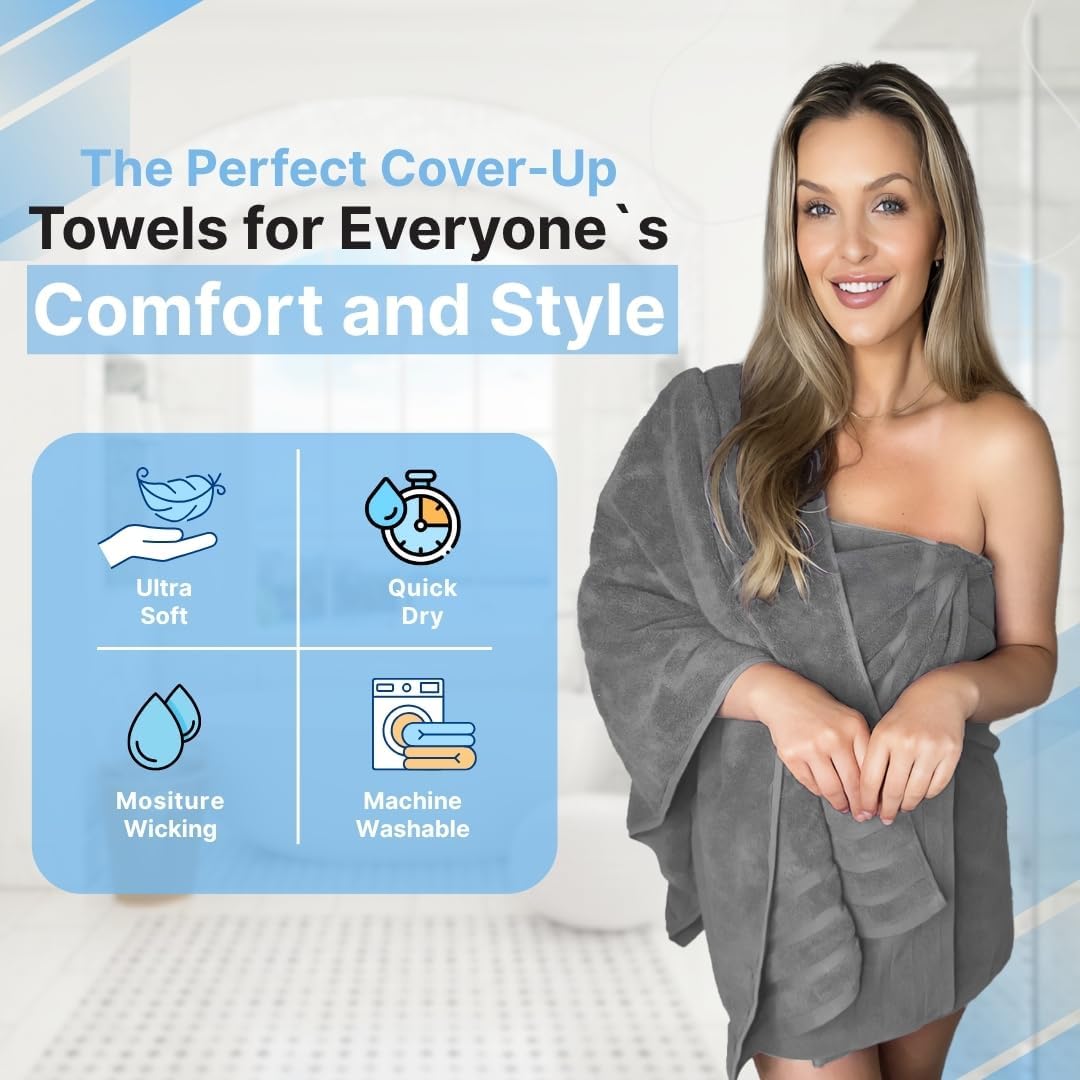 Infinitee Xclusives 100% Cotton Luxury Bath Towels Set of 2 (27x54 Inches) (Charming Grey, Bath Towels - Pack 2)