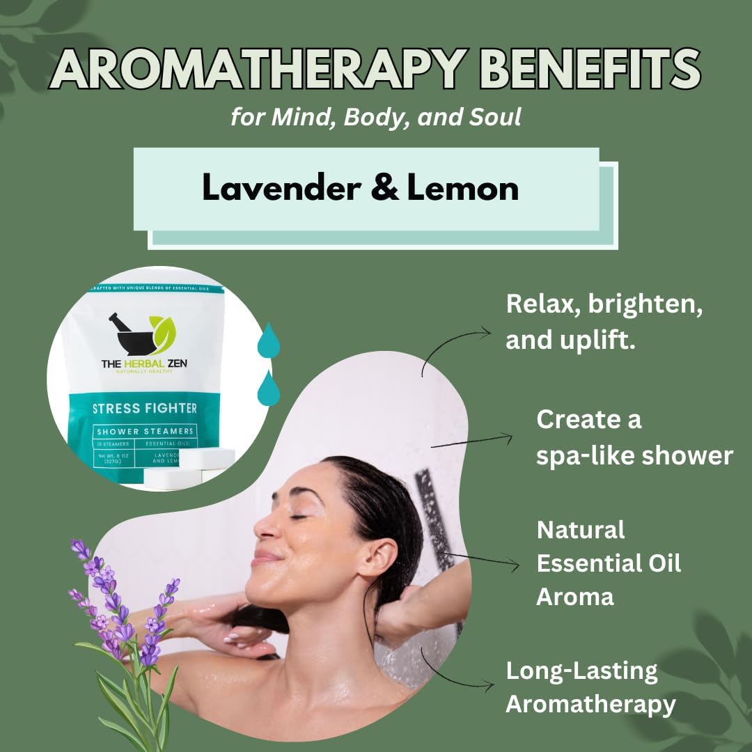 Stress Fighter Shower Steamers Aromatherapy for Relaxing - Christmas Gift - Adult Stocking Stuffer - USA Made - Lavender & Lemon Shower Bomb Tablets - Soothing Natural Essential Oils (10 Pack)
