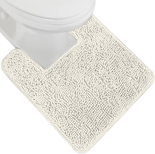 GORILLA GRIP Plush Absorbent Shaggy Chenille Bath Rug Mat for Square Toilet Base with Rubber Backing, Machine Washable Rugs, Soft Microfiber Contour Mats for Toilets, Bathroom Decor, Ivory