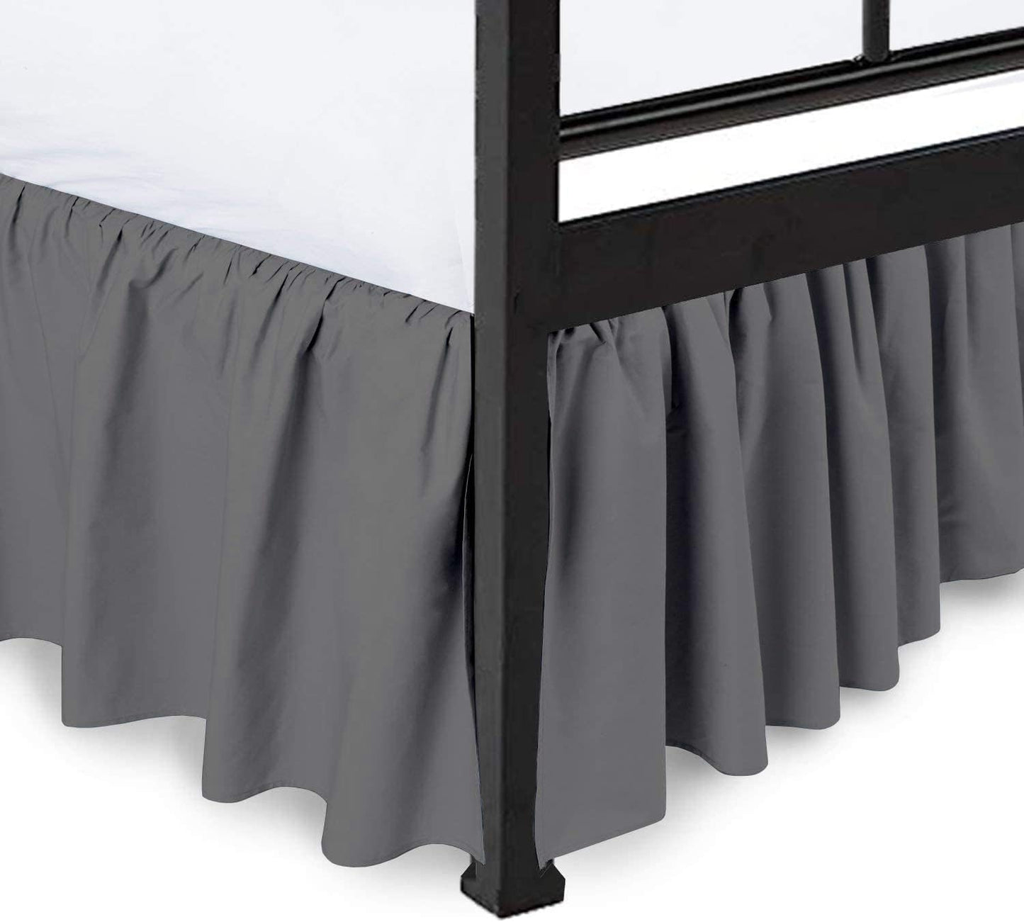 Ruffled Bed Skirt with Split Corners, Dark Grey, Full 21 Inch Drop Bedskirt, Hotel Quality Brushed Microfiber Wrinkle Free Dust Ruffle Bed Skirt Full Size