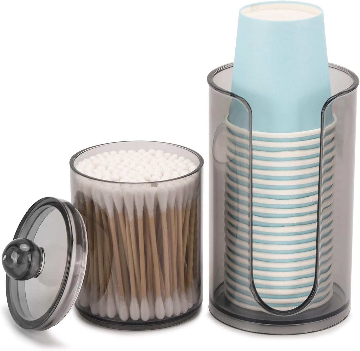 LoveBB 3oz-5oz Bathroom Cup Dispenser with 10oz Qtip Holder, Small Disposable Paper Cup Holder Bathroom Accessories for Rinsing/Mouthwash Cups, Black