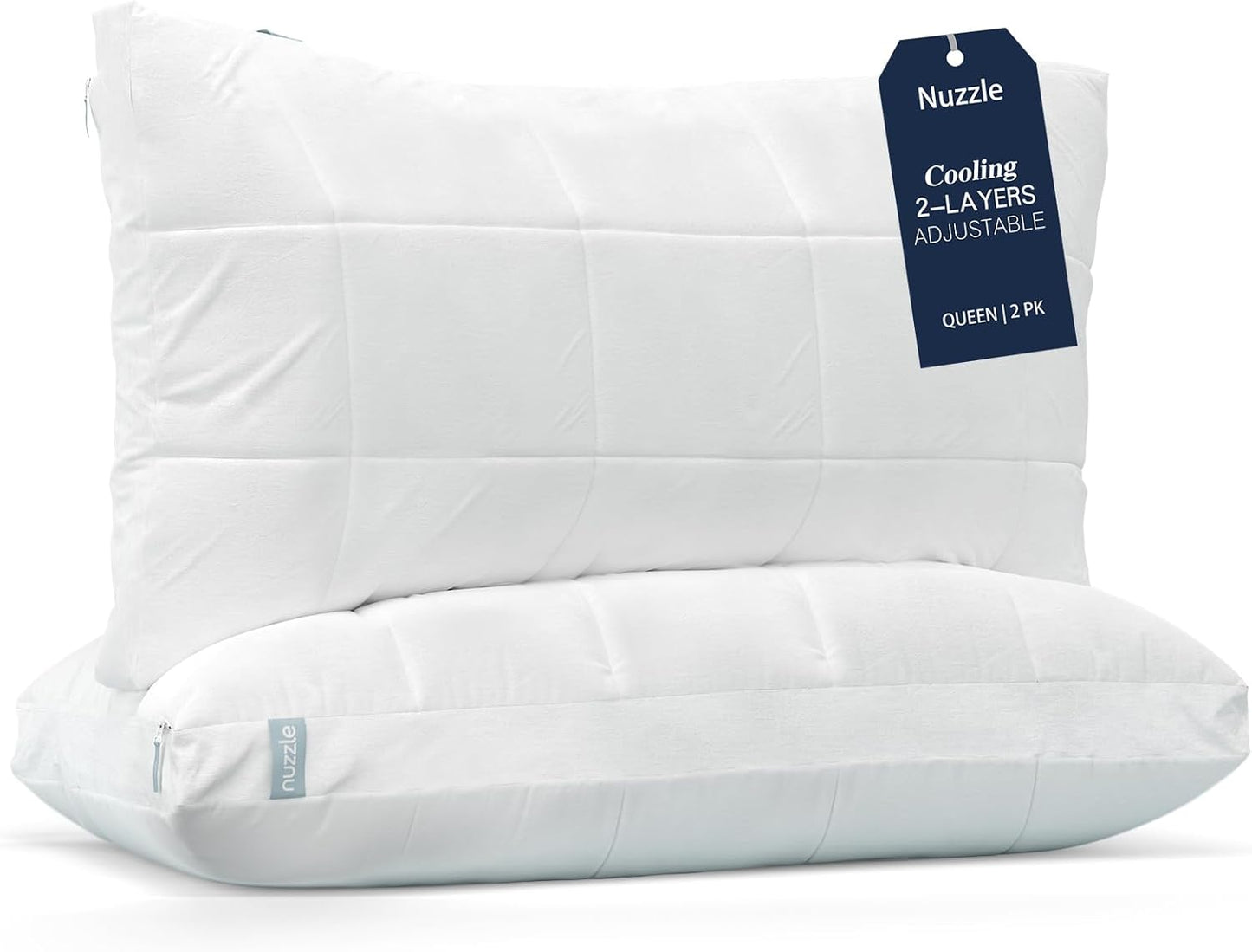 Nuzzle Cooling Adjustable Pillows Queen Size Set of 2 for Side Sleepers, Luxury Bed Pillows Hotel Collection - Best Adjust Height Soft Firm Pillows for Back, Stomach and Side Sleepers