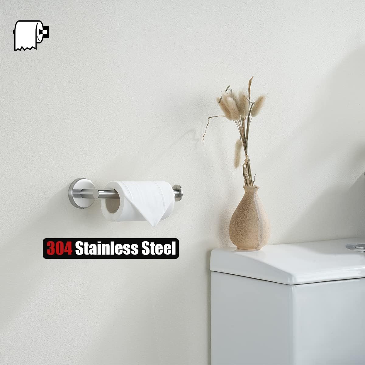 JQK Toilet Paper Holder, 5 Inch 304 Stainless Steel Thick 0.8mm Tissue Paper Dispenser for Bathroom, Hold Mega Rolls, Brushed Nickel Wall Mount, TPH120-BN