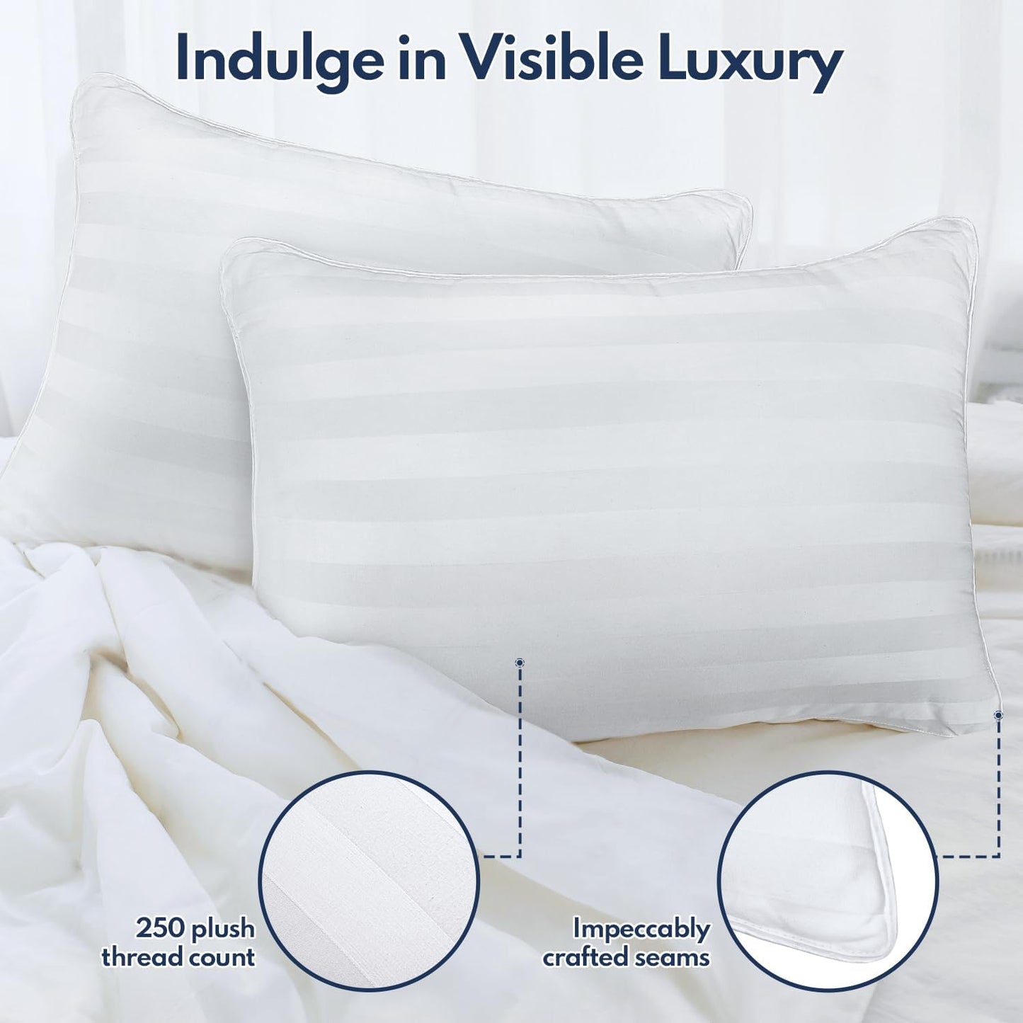 DIORIS Pillows Queen Size Set of 2 - Luxury Hotel Bed Pillows for Sleeping, Premium Fluffy Soft Down Alternative Fill Pillows for Back, Stomach, Side Sleepers, Breathable & Skin-Friendly