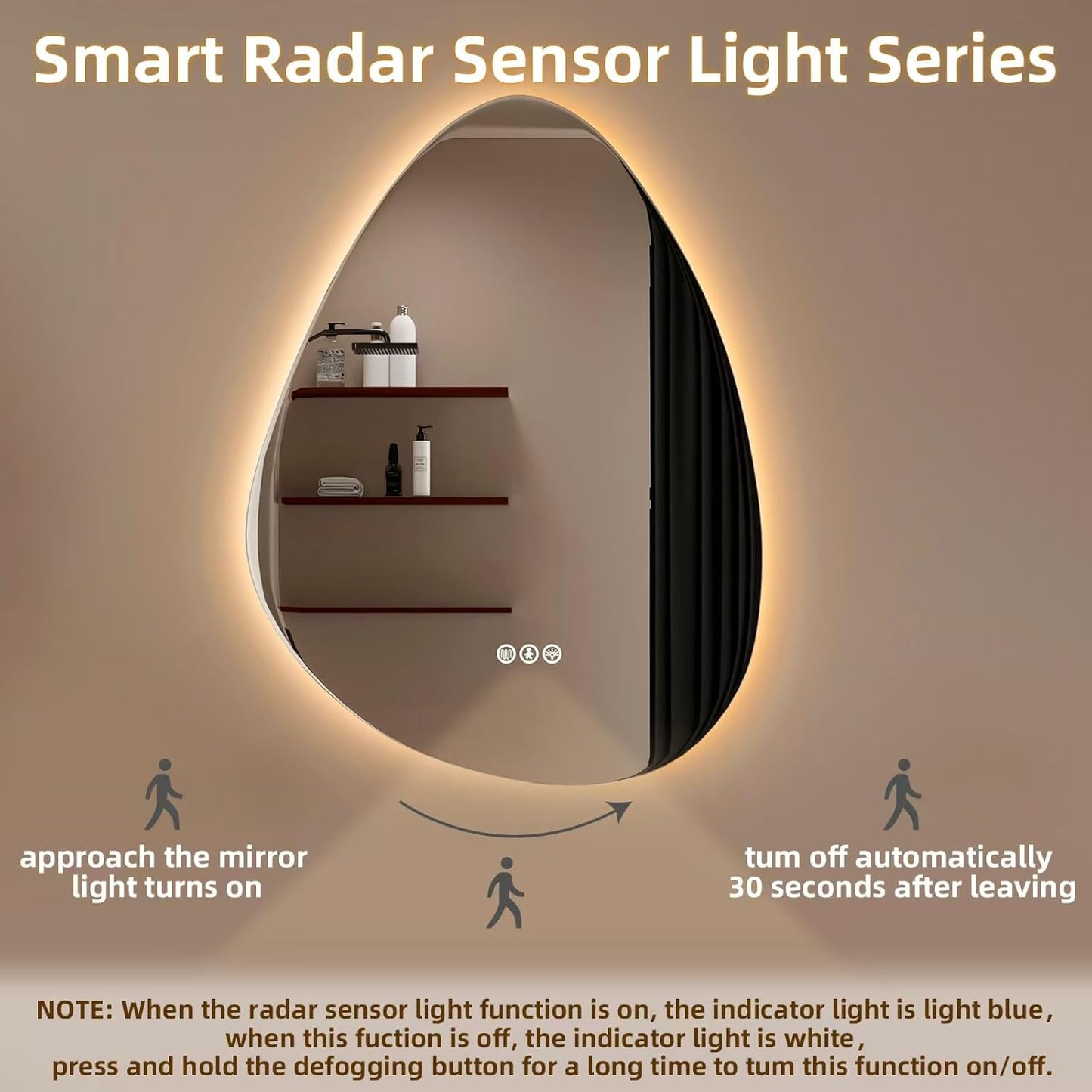 Led Mirror for Bathroom, 30"x 48" Bathroom Vanity Mirror with Lights, Human Body Sensing, Anti-Fog, 3 Colors and Dimmable, Backlit Light Up Bathroom Mirror Wall Mounted.