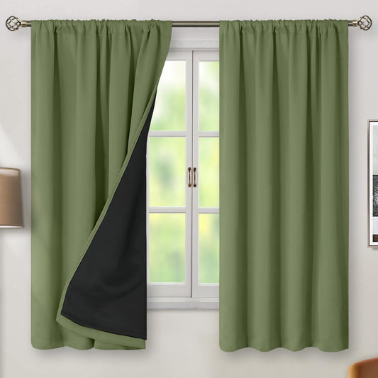 BGment Blackout Curtains for Bedroom 63 Inch Length, Thermal Insulated Full Room Darkening Soundproof Privacy Window Curtains Drapes with Rod Pocket, 2 Panels, Each Panel 42 Inch Wide, Grass Green