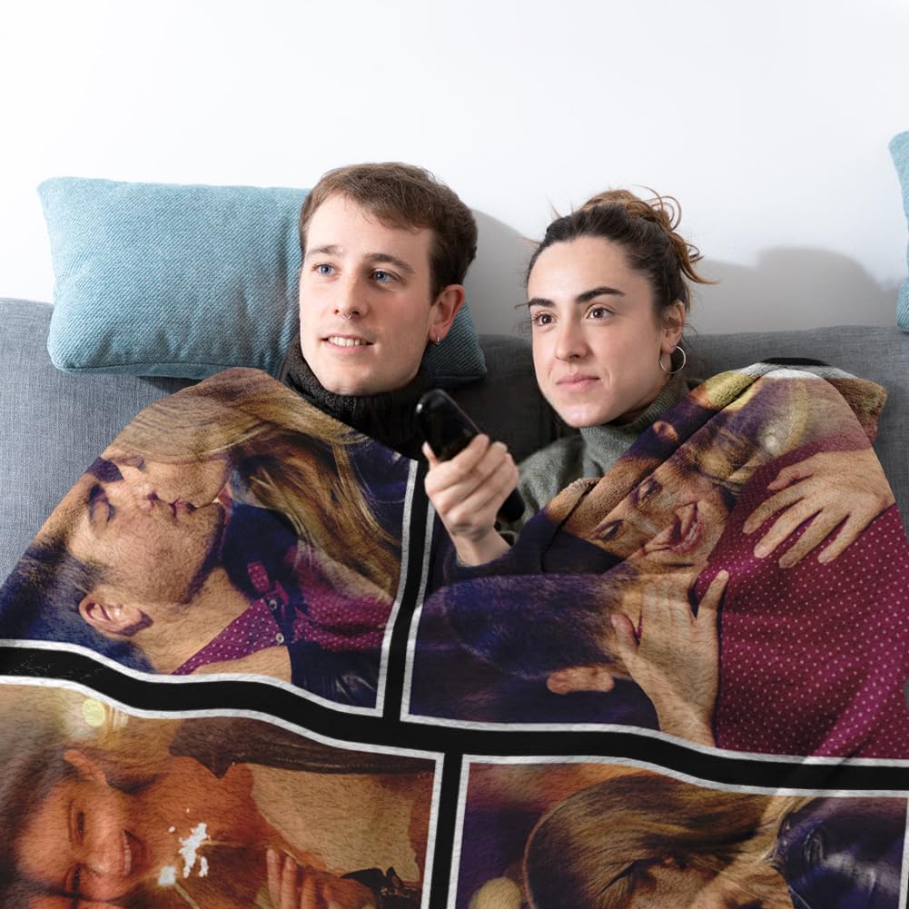 Ships Next Day, Custom Sherpa Fleece Blanket With Photos Text - Soft Warm Fuzzy Personalized Couples Gifts for Boyfriend Girlfriend - Customized Picture Gifts for Birthday Christmas