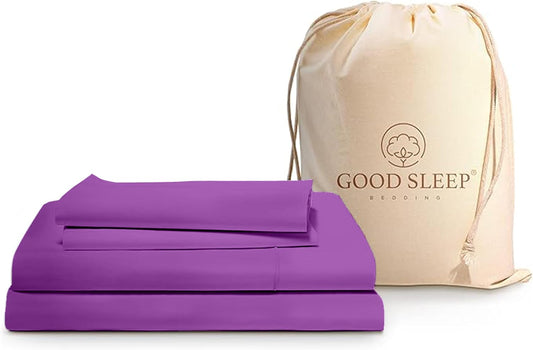 Good Sleep Bedding Twin XL Sheet Set - 100% Egyptian Cotton XL Twin Sheet Set, 1000 TC, 3Pc, Extra Long Twin Sheets for Dorm, Hotel Sheets, 16" Deep Pocket Twin Sheets Extra Long - Purple Sheets
