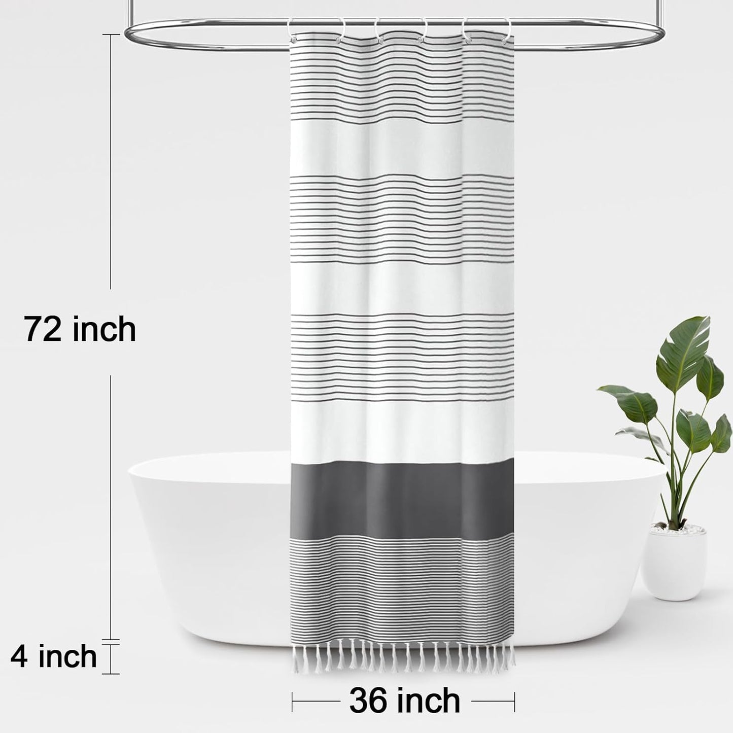 Awellife Gray Shower Curtain for Bathroom Stripe Tassel Shower Curtain 36 X 72 Farmhouse Cotton Boho Dark Grey