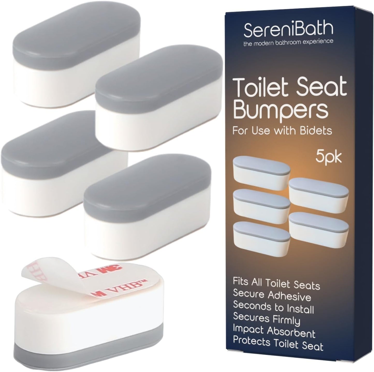 Toilet Seat Bumpers for Use with Bidet - Stops Sliding & Wobbling - Distributes Weight Evenly to Prevent Damage to Seat or Bowl - Premium Adhesive Pads - 5pk