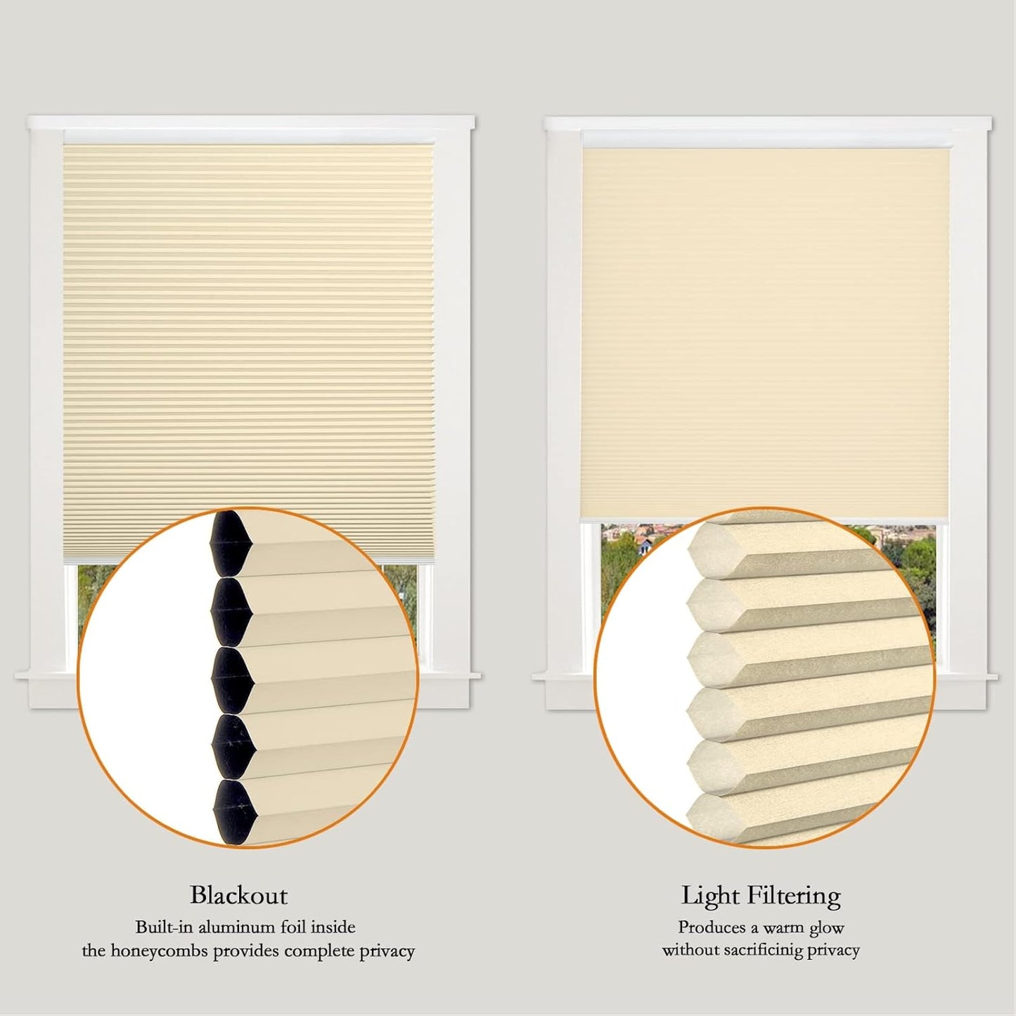 Persilux Custom Size Cellular Window Shades Cordless Roller Shades Light Filtering Honeycomb Window Blinds UV Protection Blinds for Windows, Home and Bedroom Ivory