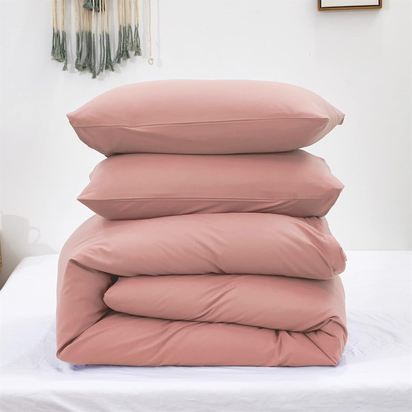 KAREVER Queen Blush Pink Cotton Comforter Set, 3 PCS Breathable Bedding with 2 Pillowcases, Fade-Resistant, Lightweight, Durable, Ideal for Gift