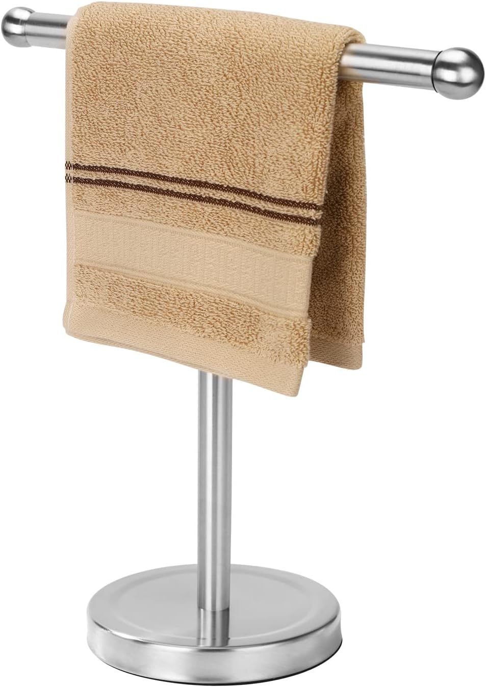 Hand Towel Holder Stand with Heavy Stainless Steel Base, T-Shape Towel Rack, Free-Standing Towel Holder Countertop for Bathroom (Brushed Nickel)