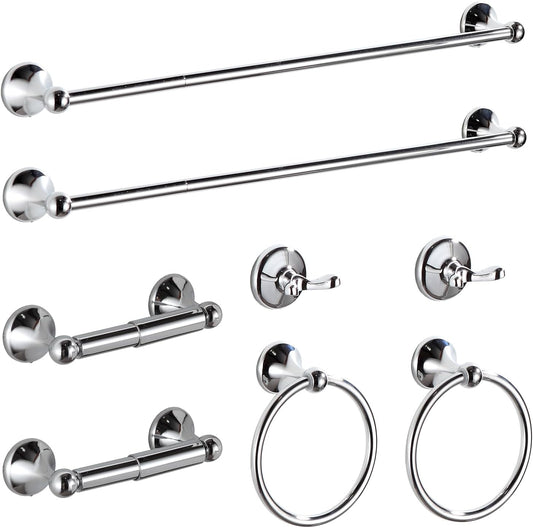 BGL Bathroom Hardware Set Chrome Adjustable Expandable Bath Towel Bars Bathroom Accessory Set Towel Racks 8-Pieces Wall Mount