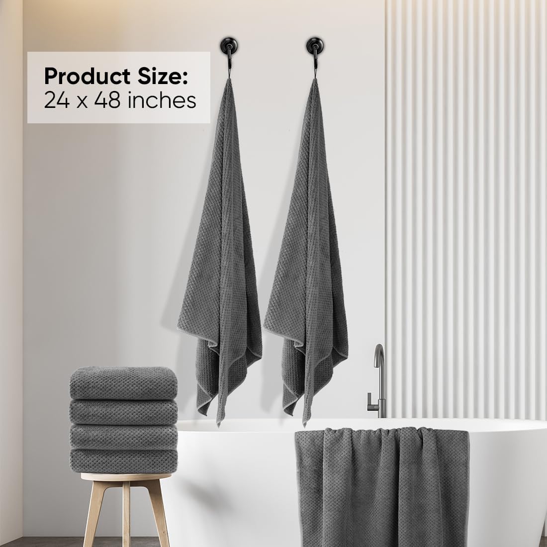 HOMEXCEL 6 Pack Bath Towel Set, (24 x 48 Inches) Microfiber Ultra Soft Highly Absorbent Bath Towels, Lightweight and Quick Drying Towels for Hotel, Bathroom, Spa and Beauty Parlor, Grey