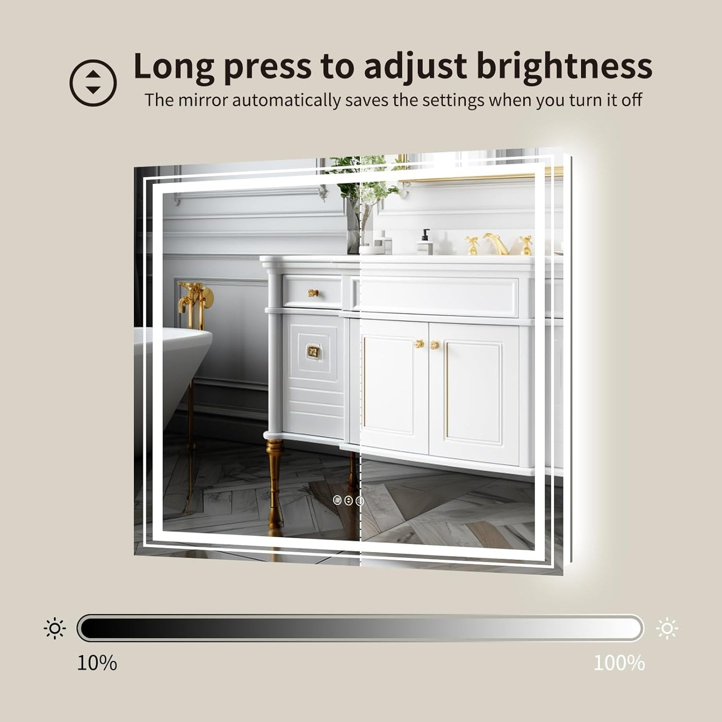WTTY LED Bathroom Mirror 32"x32" with Backlit and Front Light,Stepless Dimmable LED Mirror for Bathroom,Anti-Fog Lighted Bathroom Vanity Mirror Modern for Wall,Memory Function,Shatter-Proof