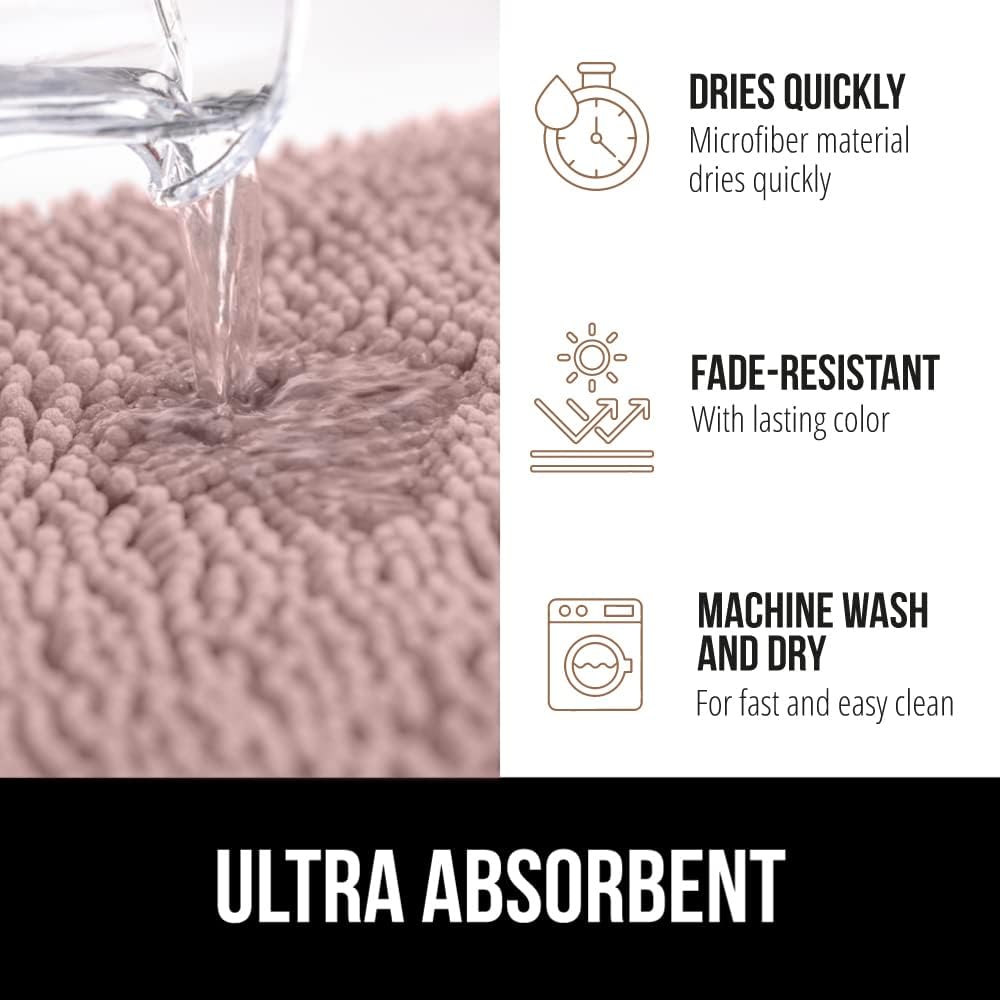 GORILLA GRIP Bath Rug Mat, Soft Absorbent Chenille, Quick Dry Microfiber Mats, Rubber Backing Washable Shower Floor Rugs, Bathmat Runner, US Designed Bathroom Home Decor Accessories 24x17 Dusty Rose