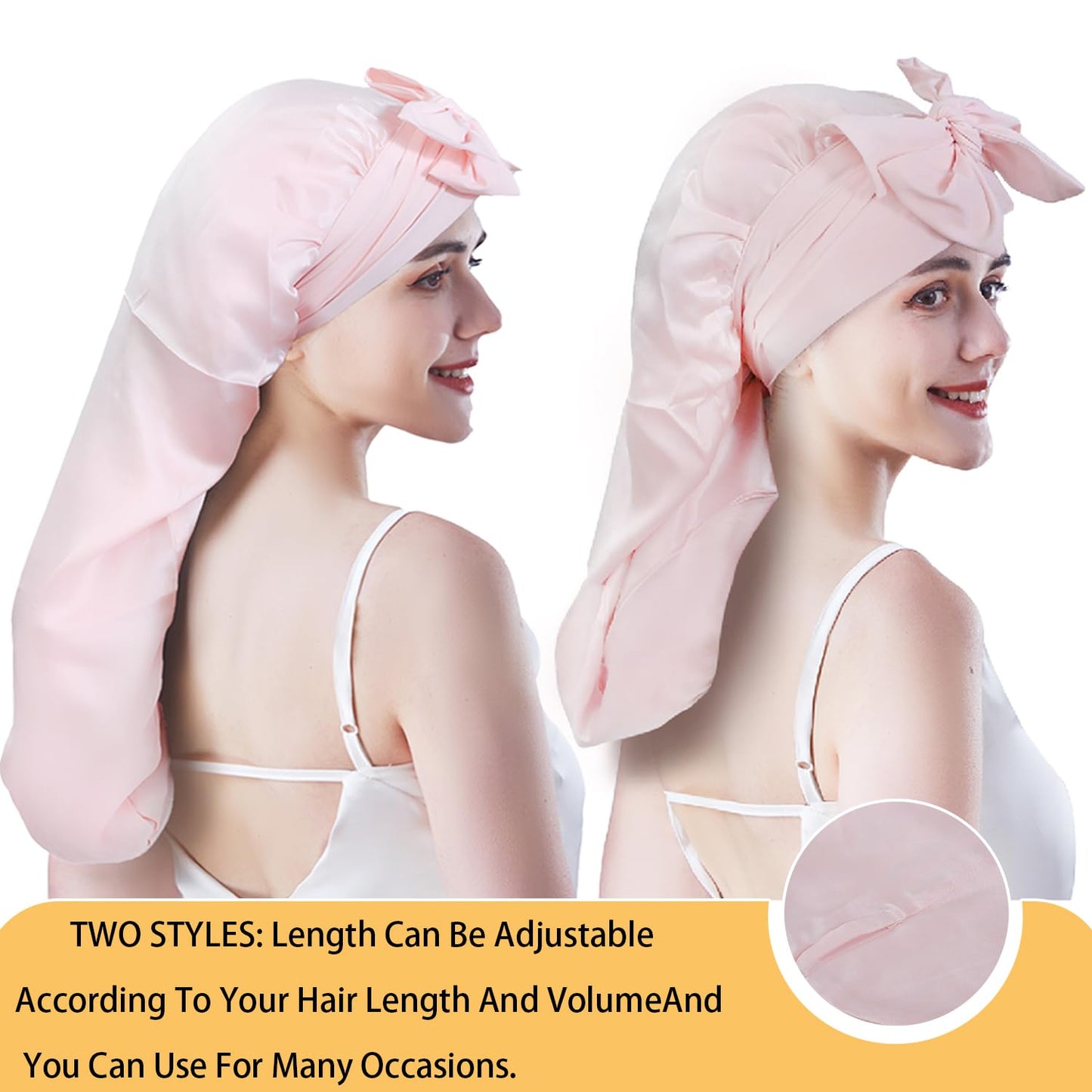 Cocheng Mulberry Silk Bonnet for Sleeping Long Silk Cap for Curly Hair Braids Bonnet for Women Sleep Cap with Tie Band