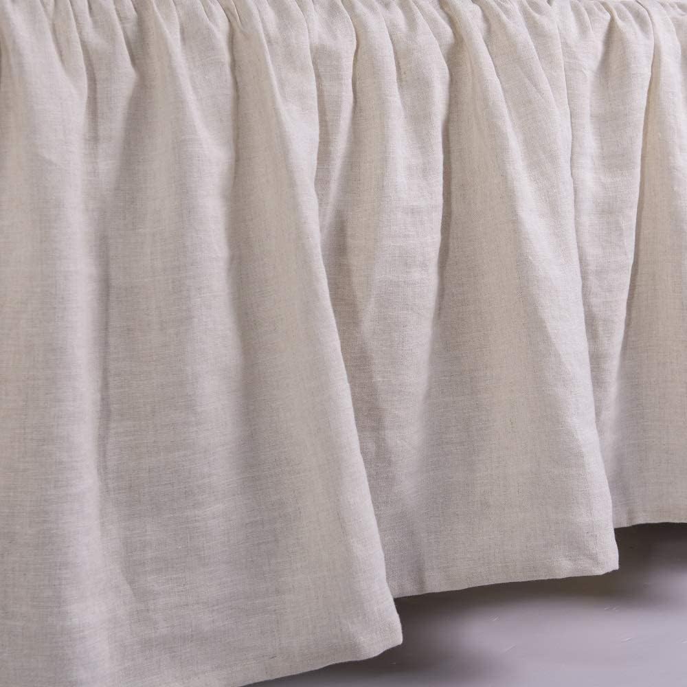 MEADOW PARK Washed French Linen Bed Skirt, Dust Ruffl, Twin Size 39" W x 75" L, Drop 16", Super Soft, Ruffle Style, Natural Color