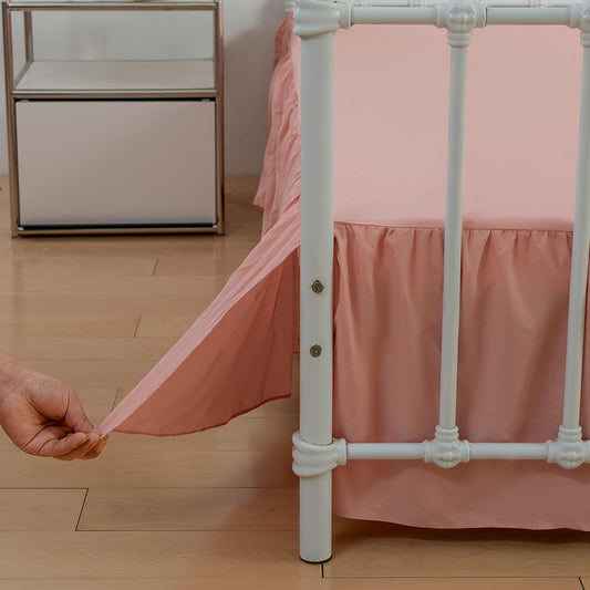 Bed Skirt Queen Size, Ruffled Bed Skirts with Split Corners, 12 Inch Drop Dust Ruffle Bed Skirt with Platform, 12 Inch, Peach, Queen