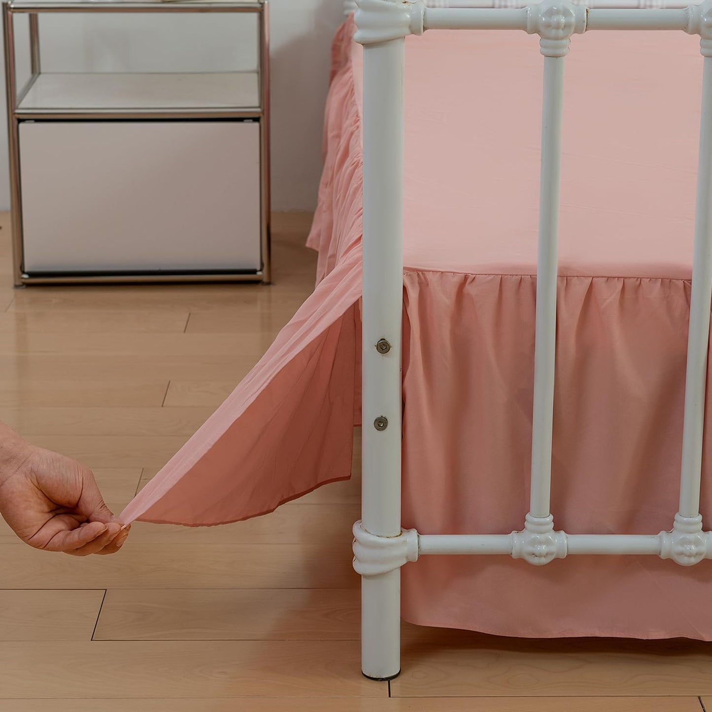 Bed Skirt Queen Size Ruffled Bed Skirts with Split Corners, 16 Inch Drop Dust Ruffle Bed Skirt with Platform,16 Inch, Peach, Queen Size