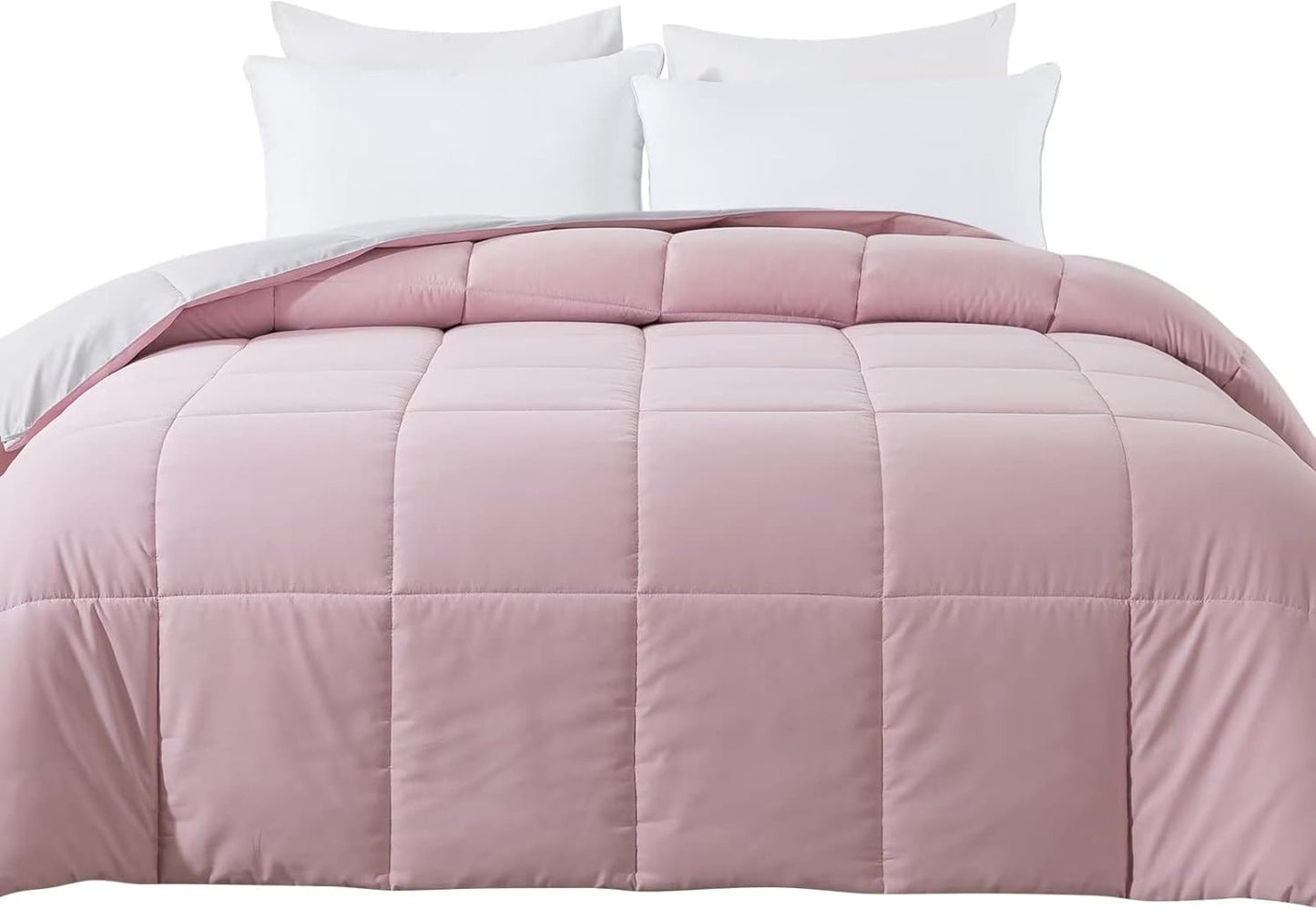 Cosybay Down Alternative Comforter (Pink/Light Grey, King) - All Season Soft Quilted King Size Bed Comforter - Duvet Insert with Corner Tabs - Winter Summer Warm Fluffy, 102x90 inches