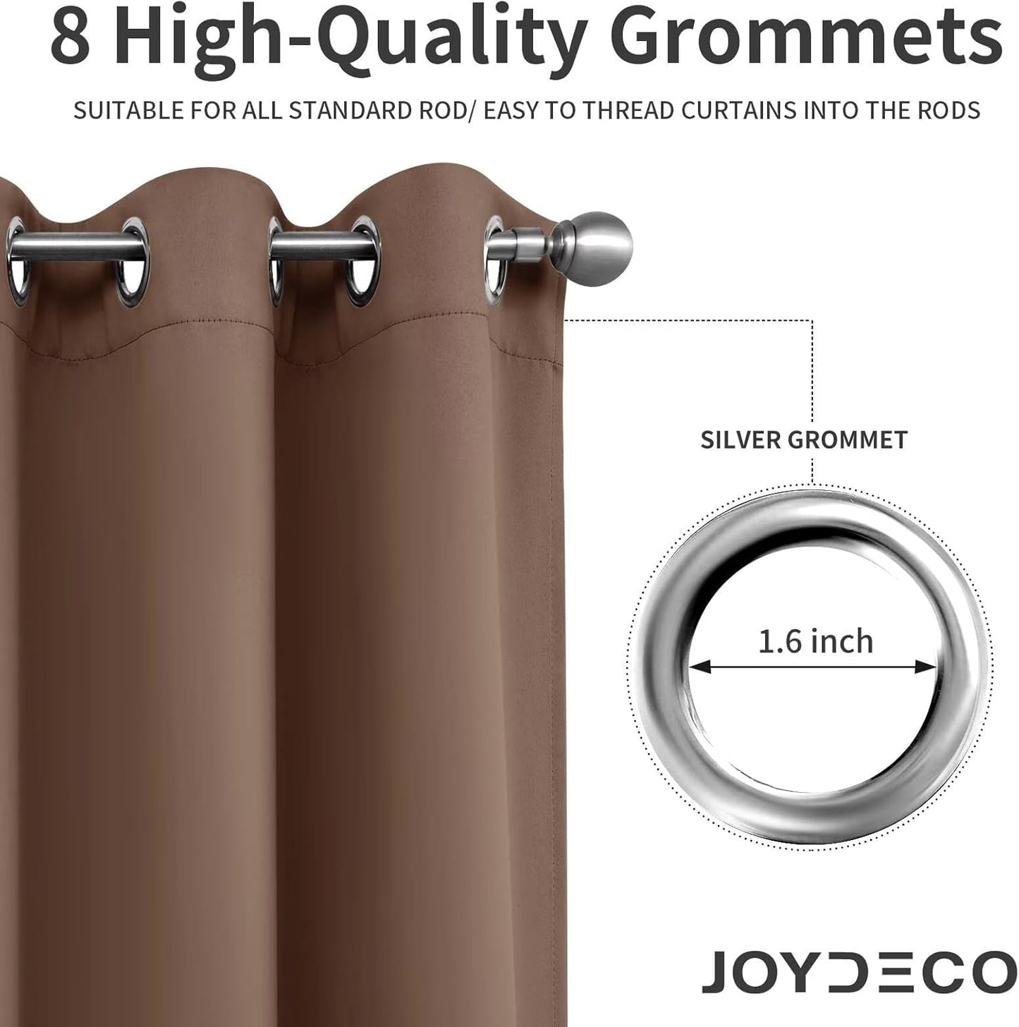 Joydeco Blackout Curtains 54 Inch Length 2 Panels Set, Thermal Insulated Long Curtains& Drapes 2 Burg, Room Darkening Grommet Drapes for Living Room Bedroom Window (W52 x L54 Inch, Brown)