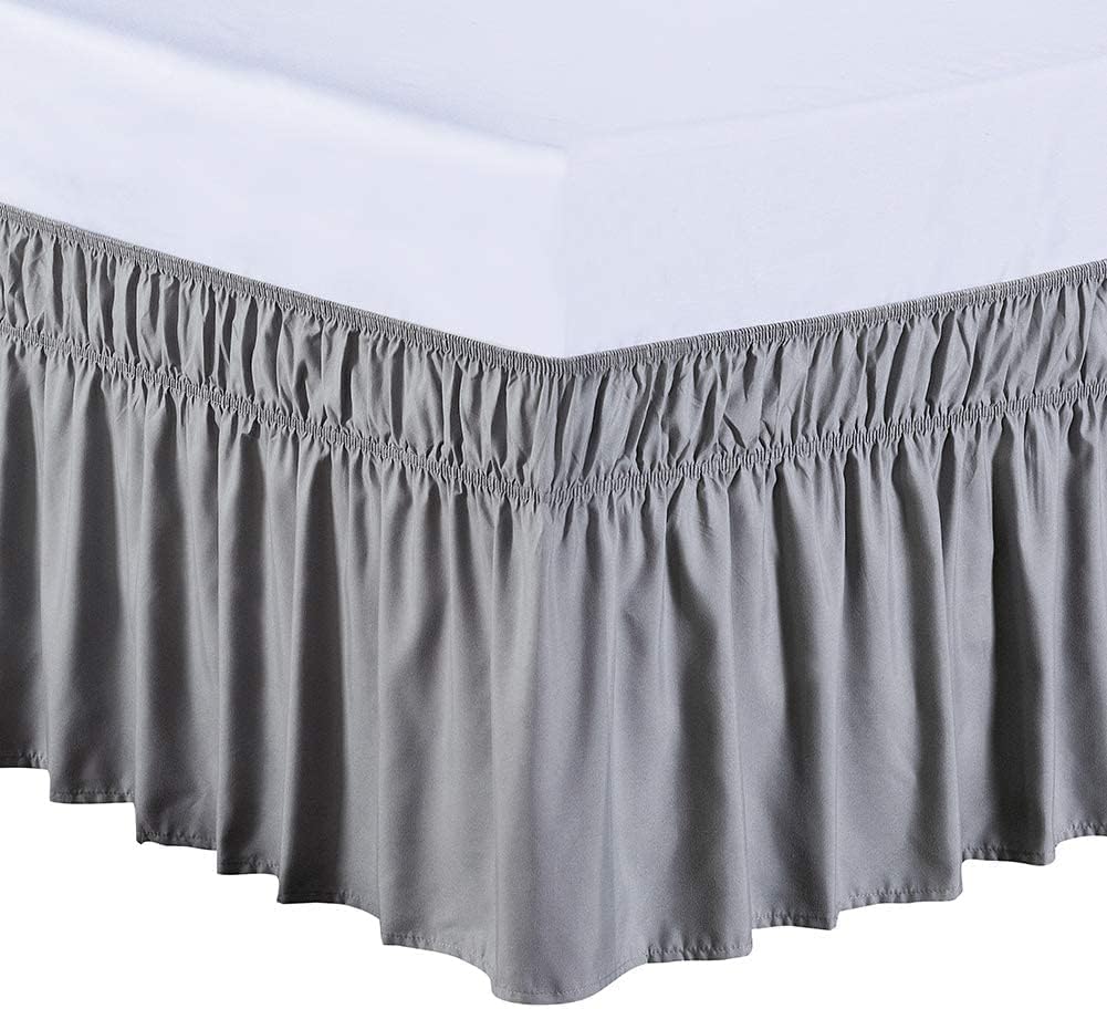 MEILA Wrap Around Bed Skirt Three Fabric Sides Elastic Dust Ruffled 16 Inch Tailored Drop,Easy to Install Fade Resistant-Grey, Twin/Full